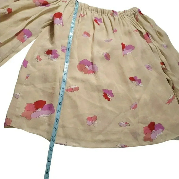 Jill stuart Off The Shoulder Blouse Womens M Ivory FloralBow 3/4 Sleeve hem tie - Picture 7 of 10